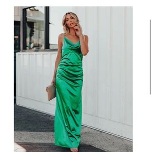 Emerald satin formal dress